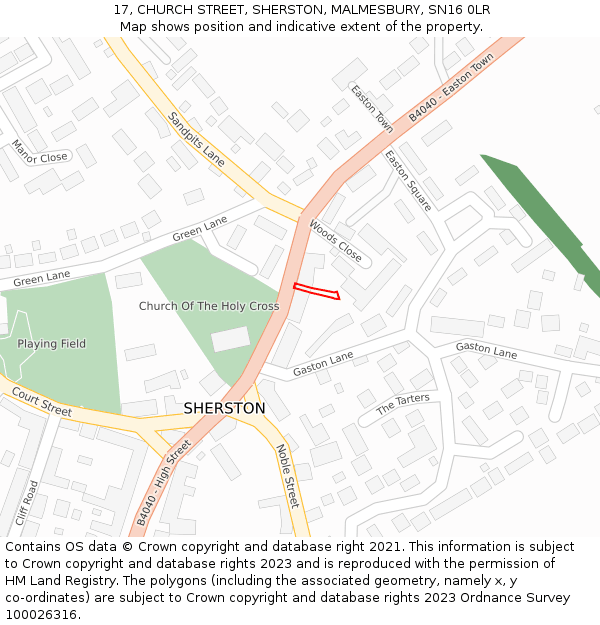17, CHURCH STREET, SHERSTON, MALMESBURY, SN16 0LR: Location map and indicative extent of plot