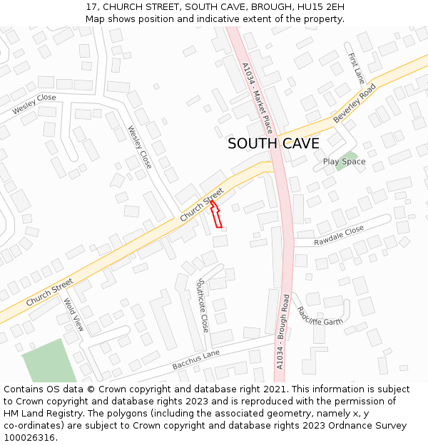 17, CHURCH STREET, SOUTH CAVE, BROUGH, HU15 2EH: Location map and indicative extent of plot