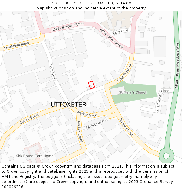 17, CHURCH STREET, UTTOXETER, ST14 8AG: Location map and indicative extent of plot