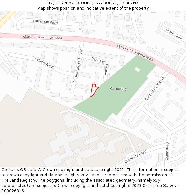 17, CHYPRAZE COURT, CAMBORNE, TR14 7NX: Location map and indicative extent of plot