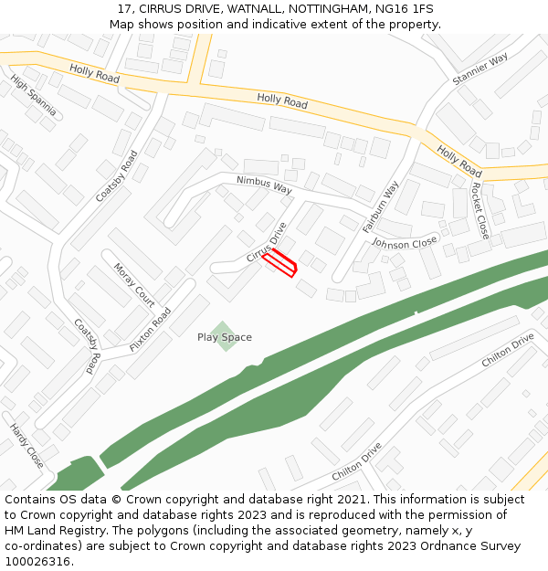 17, CIRRUS DRIVE, WATNALL, NOTTINGHAM, NG16 1FS: Location map and indicative extent of plot