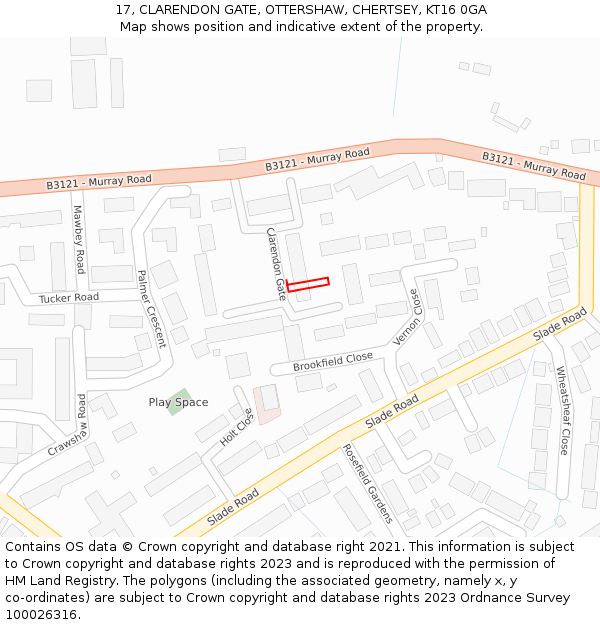 17, CLARENDON GATE, OTTERSHAW, CHERTSEY, KT16 0GA: Location map and indicative extent of plot