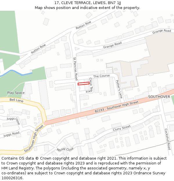 17, CLEVE TERRACE, LEWES, BN7 1JJ: Location map and indicative extent of plot