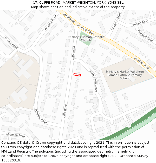 17, CLIFFE ROAD, MARKET WEIGHTON, YORK, YO43 3BL: Location map and indicative extent of plot