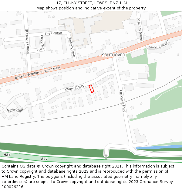 17, CLUNY STREET, LEWES, BN7 1LN: Location map and indicative extent of plot