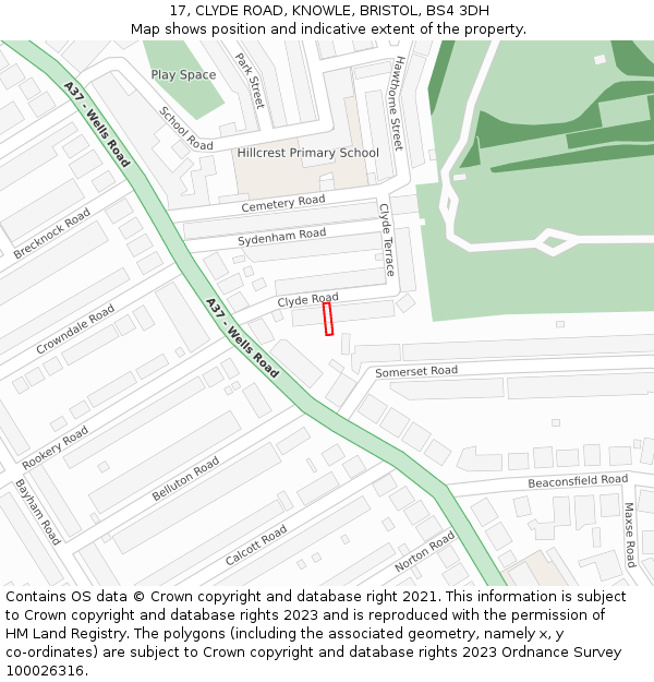 17, CLYDE ROAD, KNOWLE, BRISTOL, BS4 3DH: Location map and indicative extent of plot