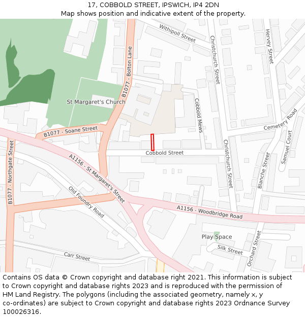 17, COBBOLD STREET, IPSWICH, IP4 2DN: Location map and indicative extent of plot