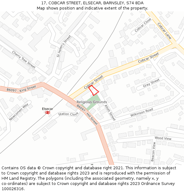 17, COBCAR STREET, ELSECAR, BARNSLEY, S74 8DA: Location map and indicative extent of plot