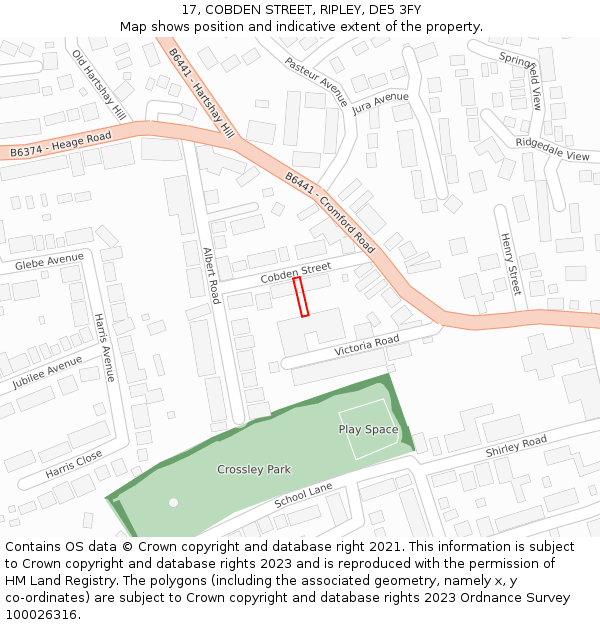 17, COBDEN STREET, RIPLEY, DE5 3FY: Location map and indicative extent of plot