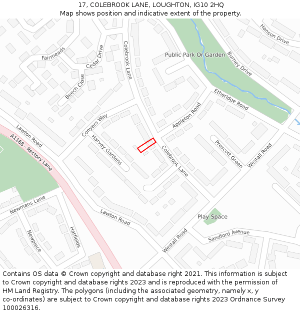 17, COLEBROOK LANE, LOUGHTON, IG10 2HQ: Location map and indicative extent of plot