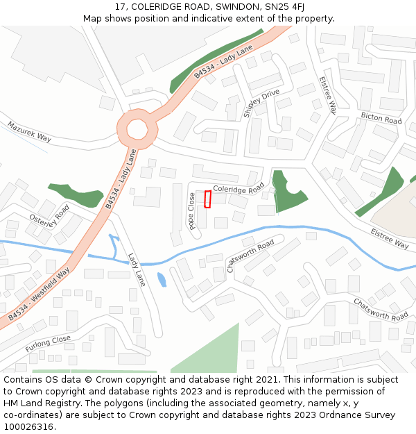 17, COLERIDGE ROAD, SWINDON, SN25 4FJ: Location map and indicative extent of plot