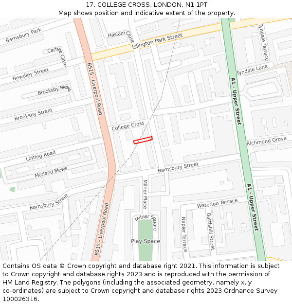 17, COLLEGE CROSS, LONDON, N1 1PT: Location map and indicative extent of plot