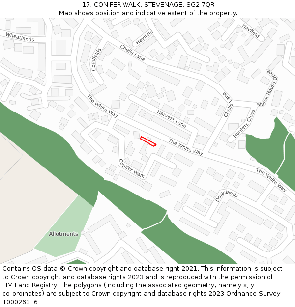 17, CONIFER WALK, STEVENAGE, SG2 7QR: Location map and indicative extent of plot