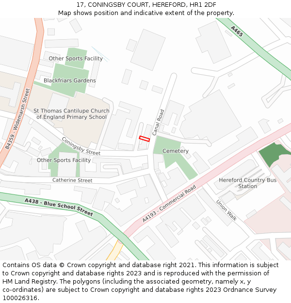 17, CONINGSBY COURT, HEREFORD, HR1 2DF: Location map and indicative extent of plot