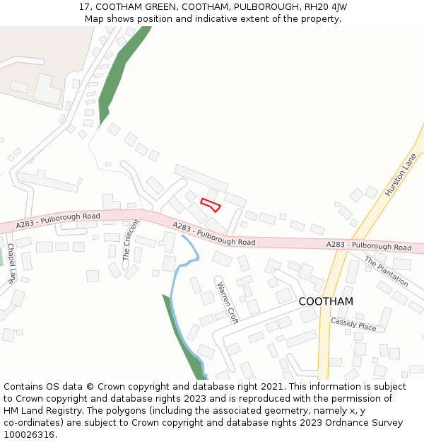 17, COOTHAM GREEN, COOTHAM, PULBOROUGH, RH20 4JW: Location map and indicative extent of plot
