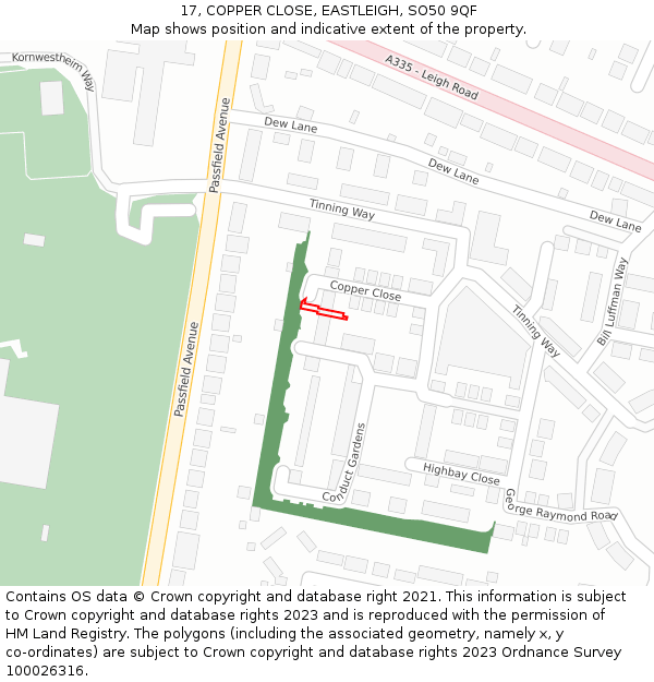 17, COPPER CLOSE, EASTLEIGH, SO50 9QF: Location map and indicative extent of plot