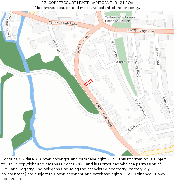 17, COPPERCOURT LEAZE, WIMBORNE, BH21 1QX: Location map and indicative extent of plot
