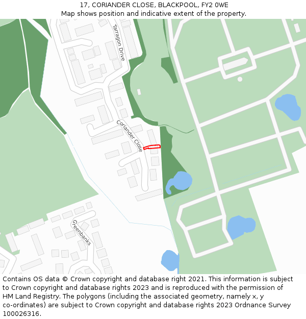 17, CORIANDER CLOSE, BLACKPOOL, FY2 0WE: Location map and indicative extent of plot
