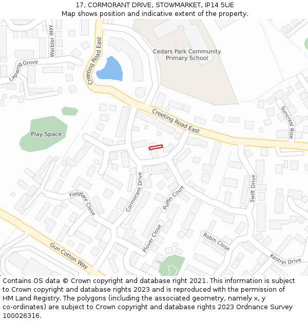 17, CORMORANT DRIVE, STOWMARKET, IP14 5UE: Location map and indicative extent of plot