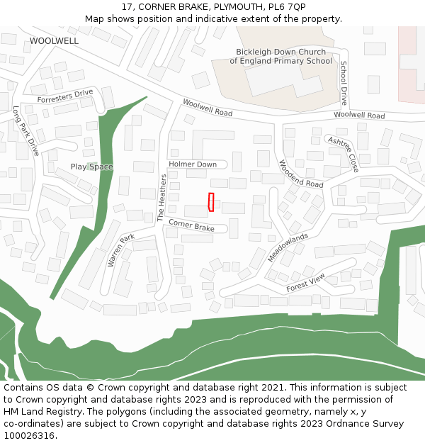 17, CORNER BRAKE, PLYMOUTH, PL6 7QP: Location map and indicative extent of plot