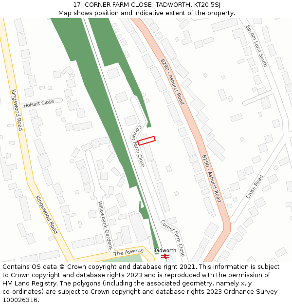 17, CORNER FARM CLOSE, TADWORTH, KT20 5SJ: Location map and indicative extent of plot