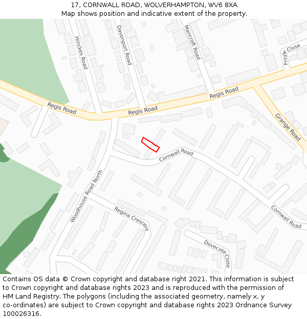 17, CORNWALL ROAD, WOLVERHAMPTON, WV6 8XA: Location map and indicative extent of plot