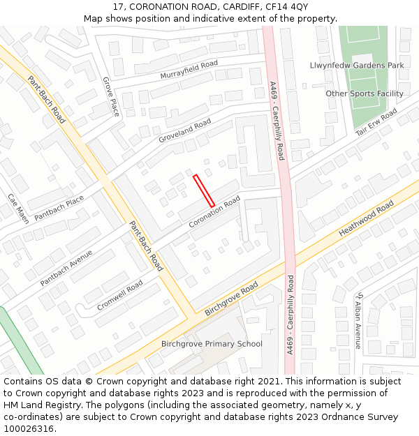 17, CORONATION ROAD, CARDIFF, CF14 4QY: Location map and indicative extent of plot