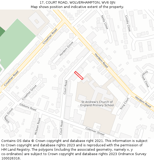 17, COURT ROAD, WOLVERHAMPTON, WV6 0JN: Location map and indicative extent of plot