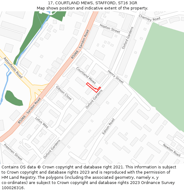 17, COURTLAND MEWS, STAFFORD, ST16 3GR: Location map and indicative extent of plot