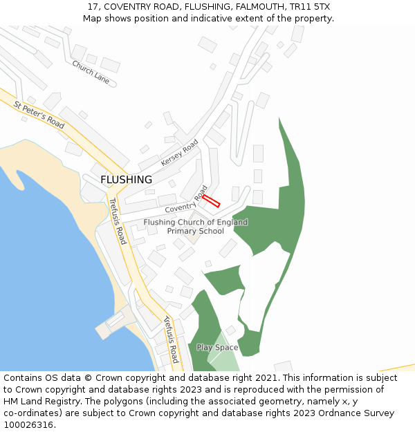 17, COVENTRY ROAD, FLUSHING, FALMOUTH, TR11 5TX: Location map and indicative extent of plot