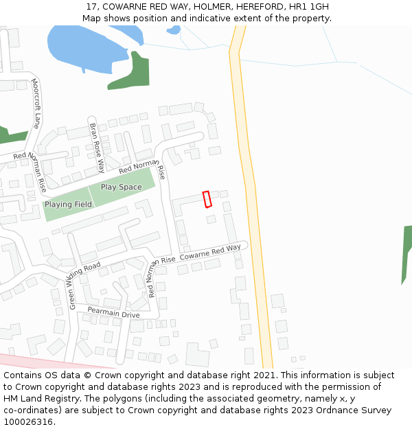 17, COWARNE RED WAY, HOLMER, HEREFORD, HR1 1GH: Location map and indicative extent of plot