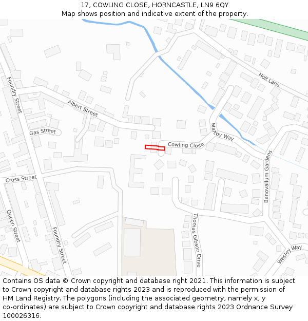 17, COWLING CLOSE, HORNCASTLE, LN9 6QY: Location map and indicative extent of plot