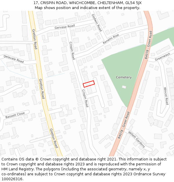 17, CRISPIN ROAD, WINCHCOMBE, CHELTENHAM, GL54 5JX: Location map and indicative extent of plot