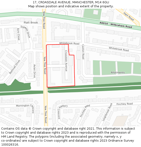 17, CROASDALE AVENUE, MANCHESTER, M14 6GU: Location map and indicative extent of plot