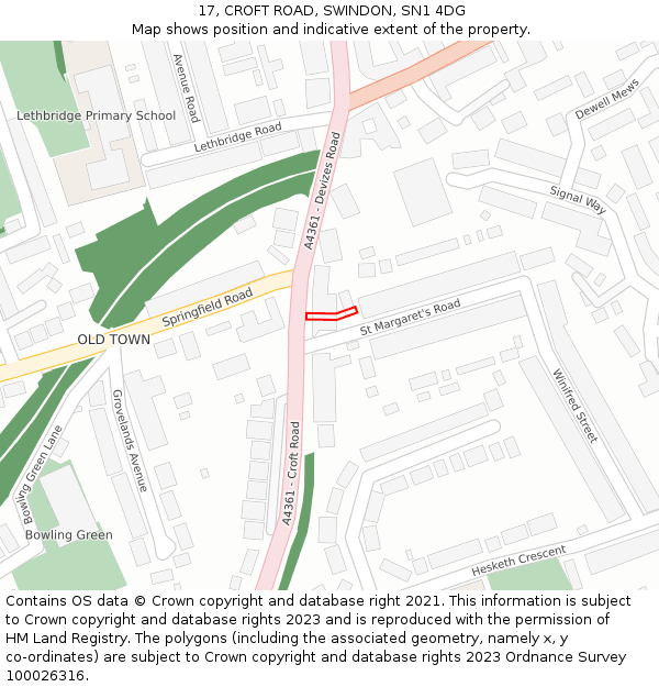 17, CROFT ROAD, SWINDON, SN1 4DG: Location map and indicative extent of plot
