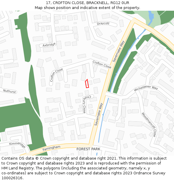 17, CROFTON CLOSE, BRACKNELL, RG12 0UR: Location map and indicative extent of plot