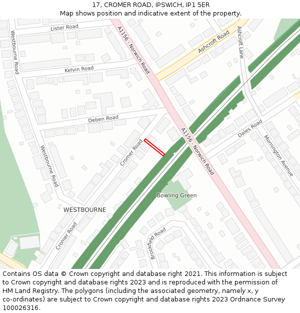 17, CROMER ROAD, IPSWICH, IP1 5ER: Location map and indicative extent of plot