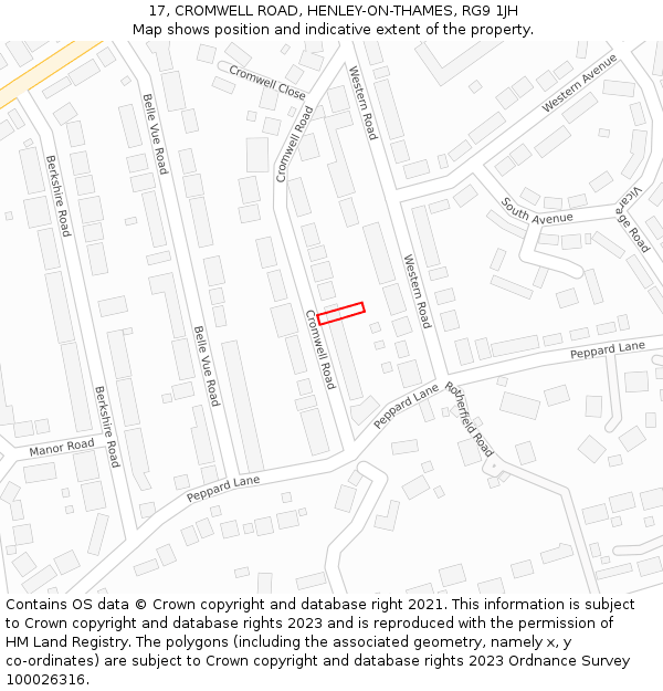 17, CROMWELL ROAD, HENLEY-ON-THAMES, RG9 1JH: Location map and indicative extent of plot
