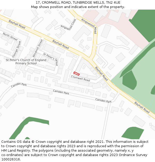 17, CROMWELL ROAD, TUNBRIDGE WELLS, TN2 4UE: Location map and indicative extent of plot