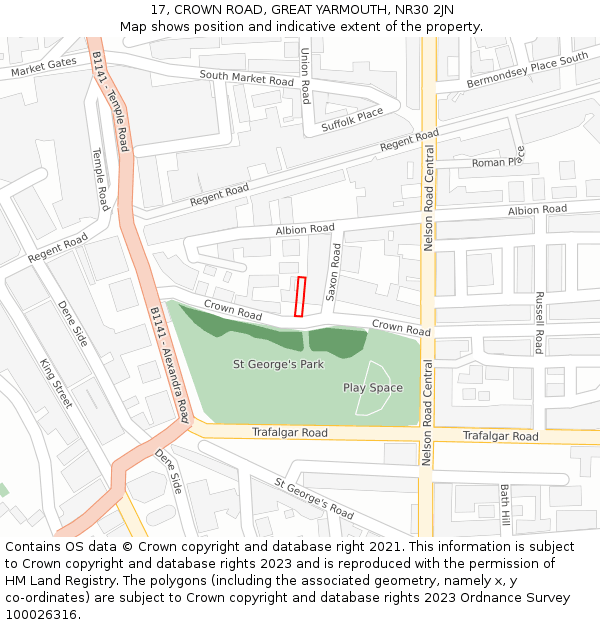 17, CROWN ROAD, GREAT YARMOUTH, NR30 2JN: Location map and indicative extent of plot