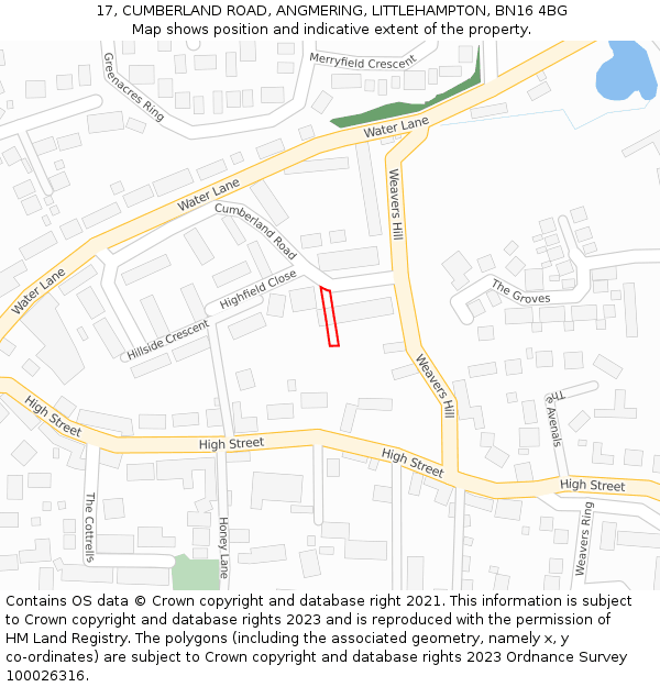 17, CUMBERLAND ROAD, ANGMERING, LITTLEHAMPTON, BN16 4BG: Location map and indicative extent of plot
