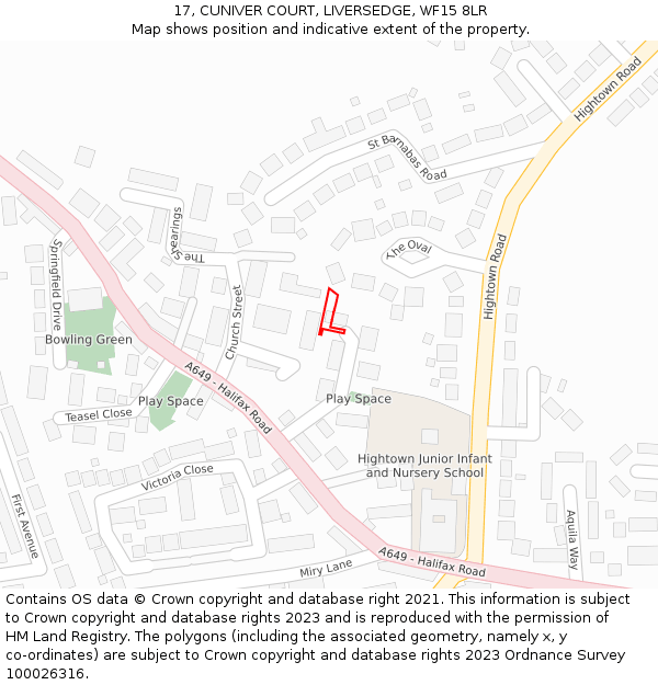 17, CUNIVER COURT, LIVERSEDGE, WF15 8LR: Location map and indicative extent of plot