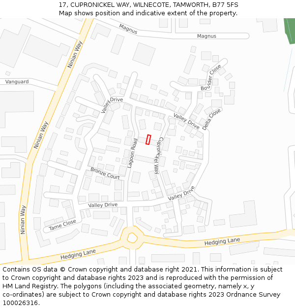 17, CUPRONICKEL WAY, WILNECOTE, TAMWORTH, B77 5FS: Location map and indicative extent of plot
