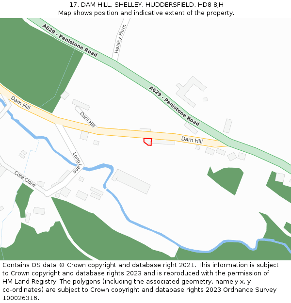 17, DAM HILL, SHELLEY, HUDDERSFIELD, HD8 8JH: Location map and indicative extent of plot