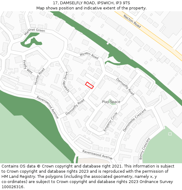 17, DAMSELFLY ROAD, IPSWICH, IP3 9TS: Location map and indicative extent of plot