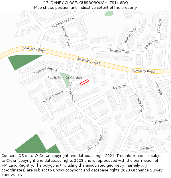17, DANBY CLOSE, GUISBOROUGH, TS14 8DQ: Location map and indicative extent of plot
