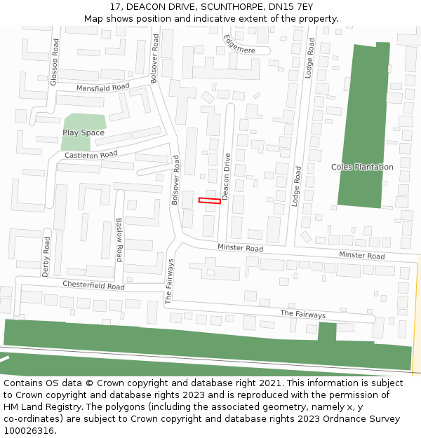 17, DEACON DRIVE, SCUNTHORPE, DN15 7EY: Location map and indicative extent of plot