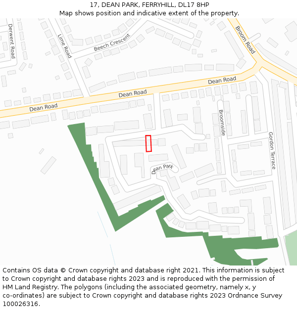 17, DEAN PARK, FERRYHILL, DL17 8HP: Location map and indicative extent of plot