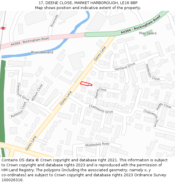 17, DEENE CLOSE, MARKET HARBOROUGH, LE16 8BP: Location map and indicative extent of plot