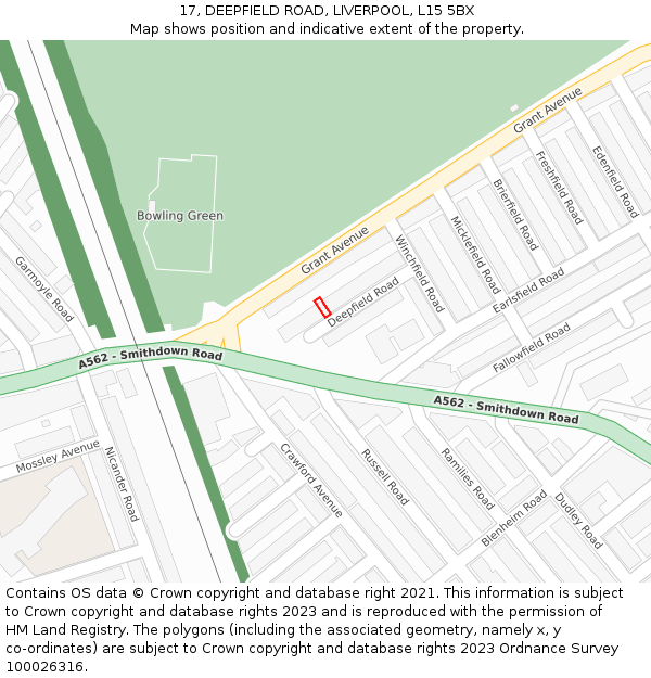17, DEEPFIELD ROAD, LIVERPOOL, L15 5BX: Location map and indicative extent of plot
